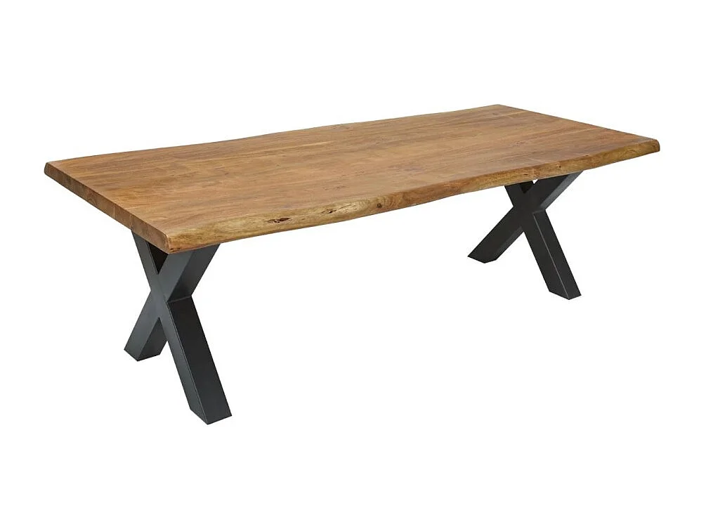 Table ARKAYA 200 cm – Plateau en bois massif d'acacia verni et pieds en métal noir en X