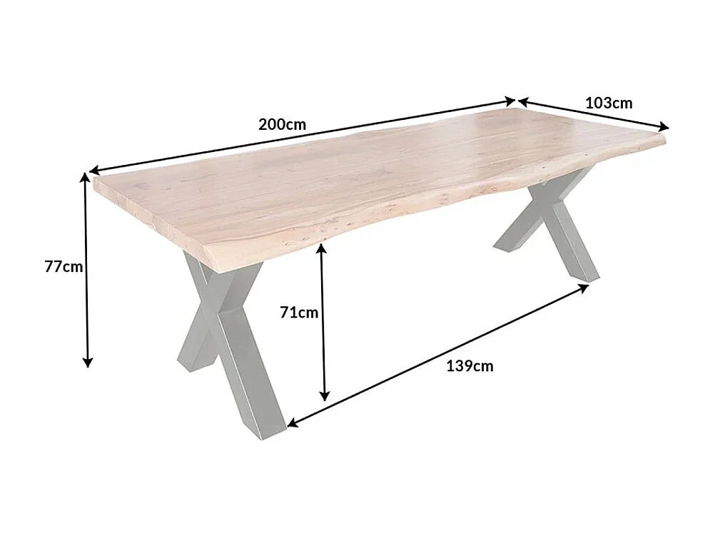 Table ARKAYA 200 cm – Plateau en bois massif d'acacia verni et pieds en métal noir en X