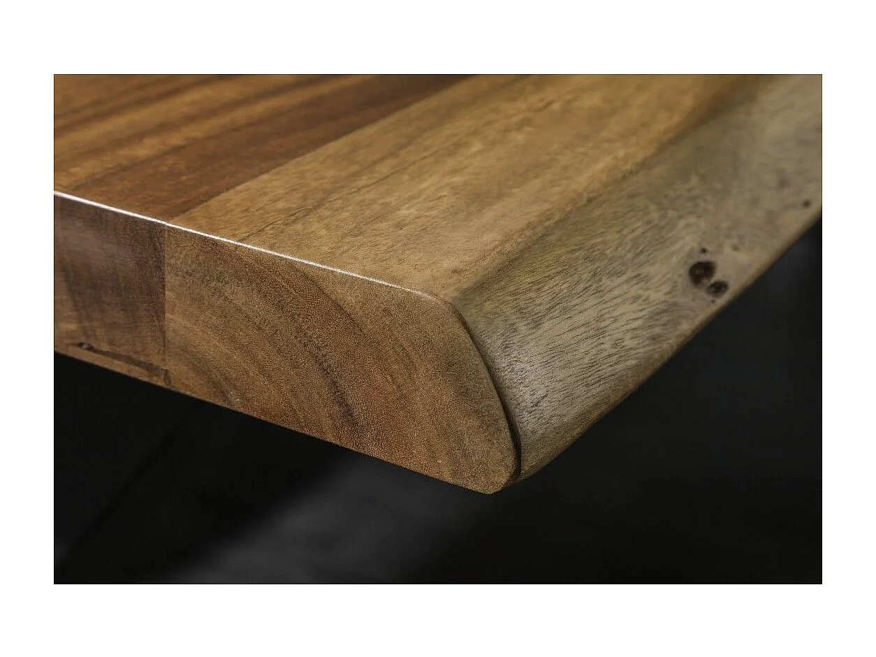 Table ARKAYA 200 cm – Plateau en bois massif d'acacia verni et pieds en métal noir en X