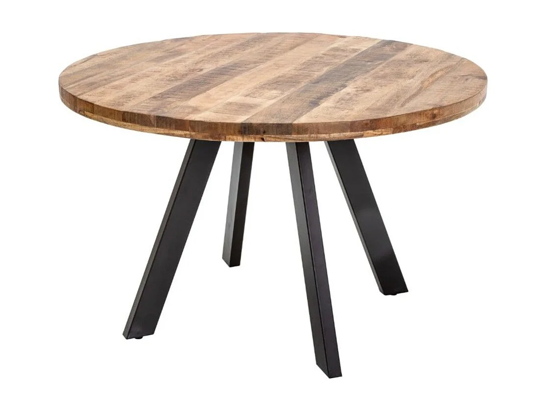 Table de salle à manger LODEN 120 cm – Plateau rond en bois massif de manguier et structure en métal noir