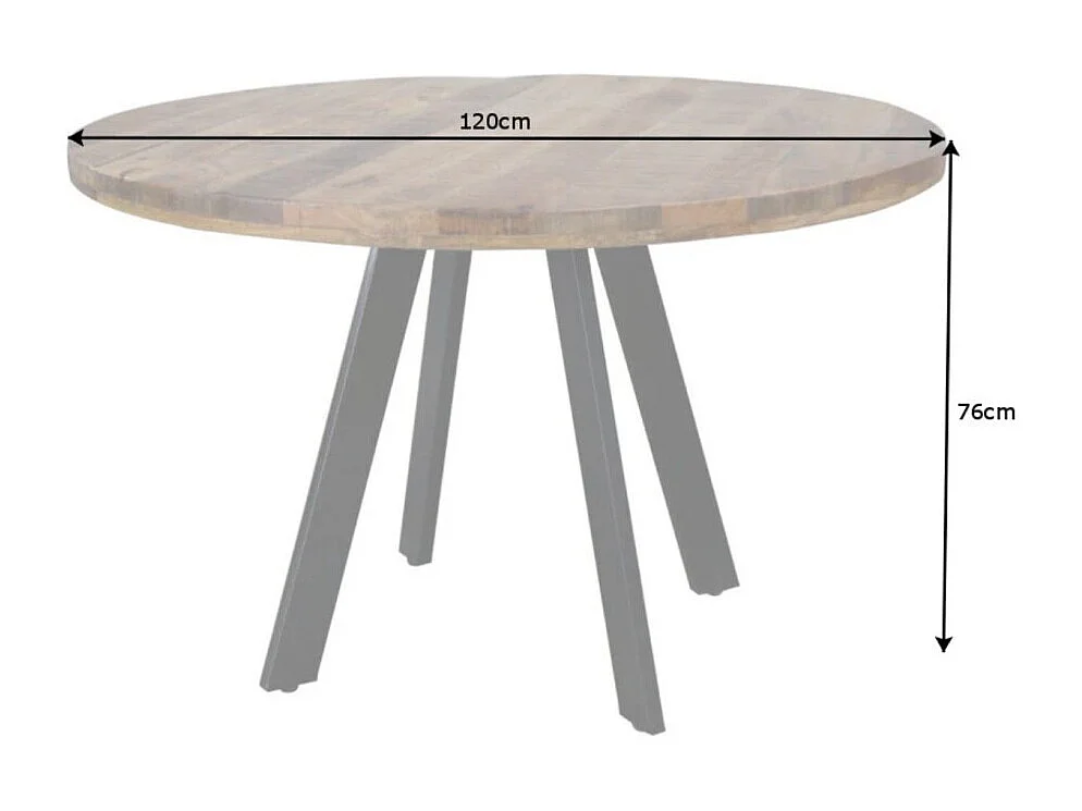 Table de salle à manger LODEN 120 cm – Plateau rond en bois massif de manguier et structure en métal noir