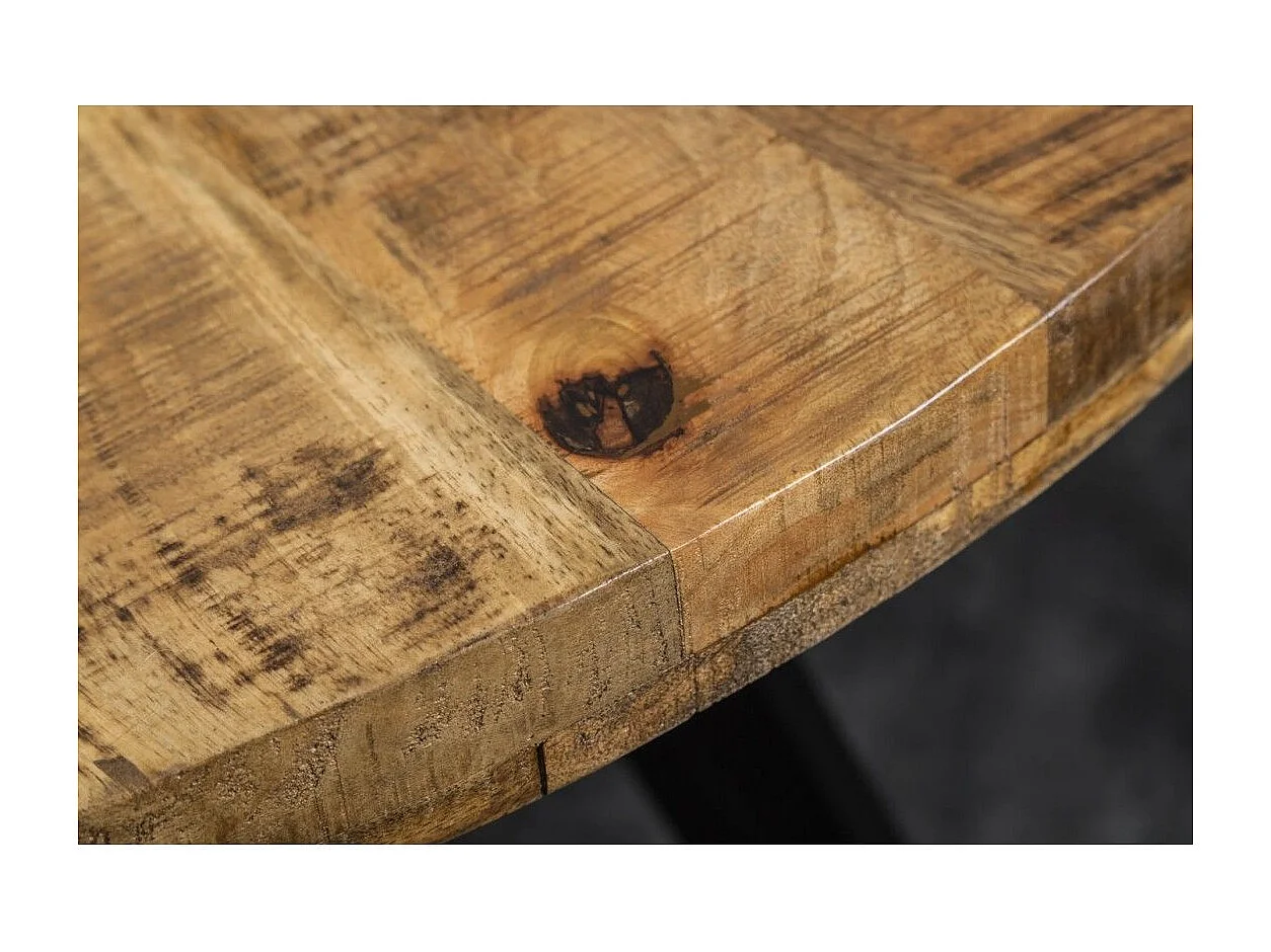 Table de salle à manger LODEN 120 cm – Plateau rond en bois massif de manguier et structure en métal noir