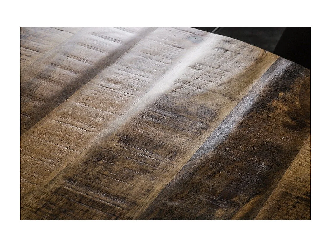 Table de salle à manger LODEN 120 cm – Plateau rond en bois massif de manguier et structure en métal noir
