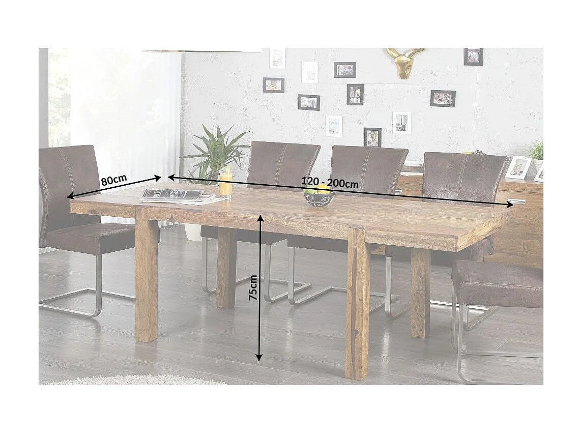 Table de salle à manger TAVINA 120–200 cm – Table extensible en bois massif de Sheesham verni