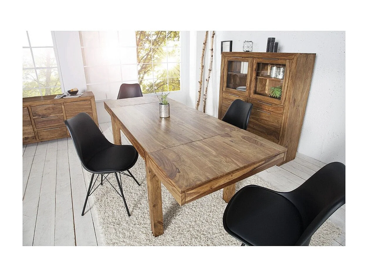 Table de salle à manger TAVINA 120–200 cm – Table extensible en bois massif de Sheesham verni