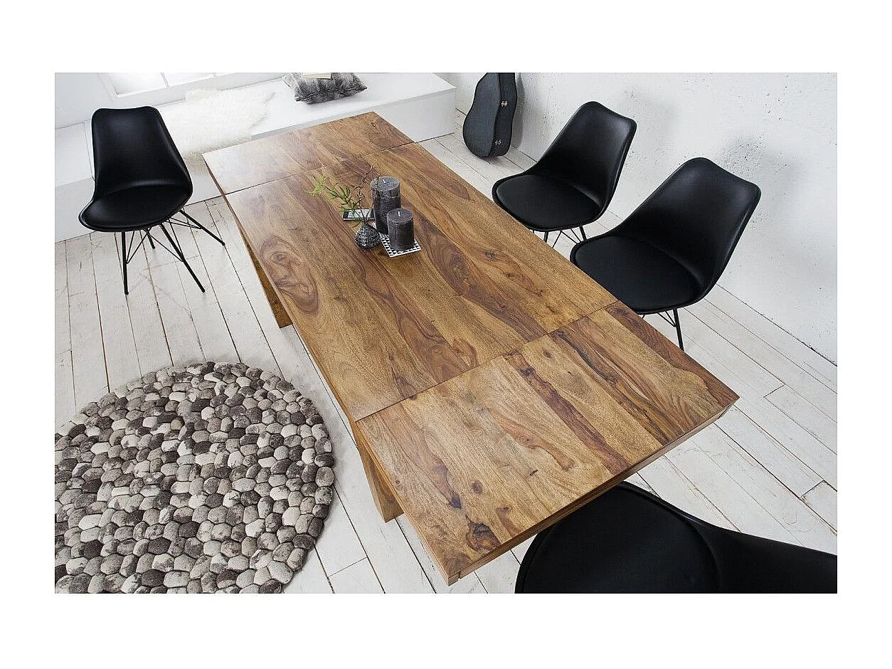 Table de salle à manger TAVINA 120–200 cm – Table extensible en bois massif de Sheesham verni