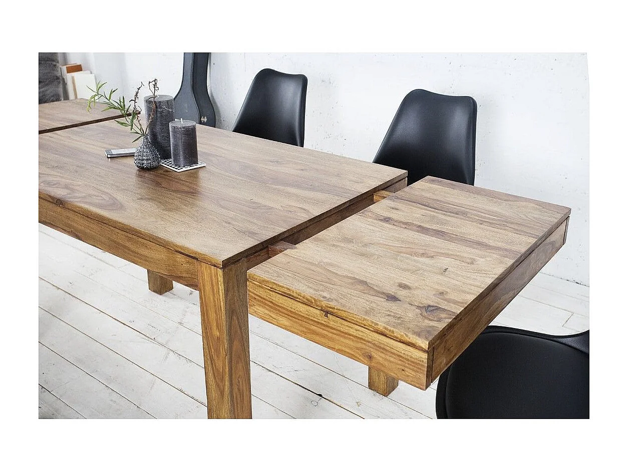 Table de salle à manger TAVINA 120–200 cm – Table extensible en bois massif de Sheesham verni