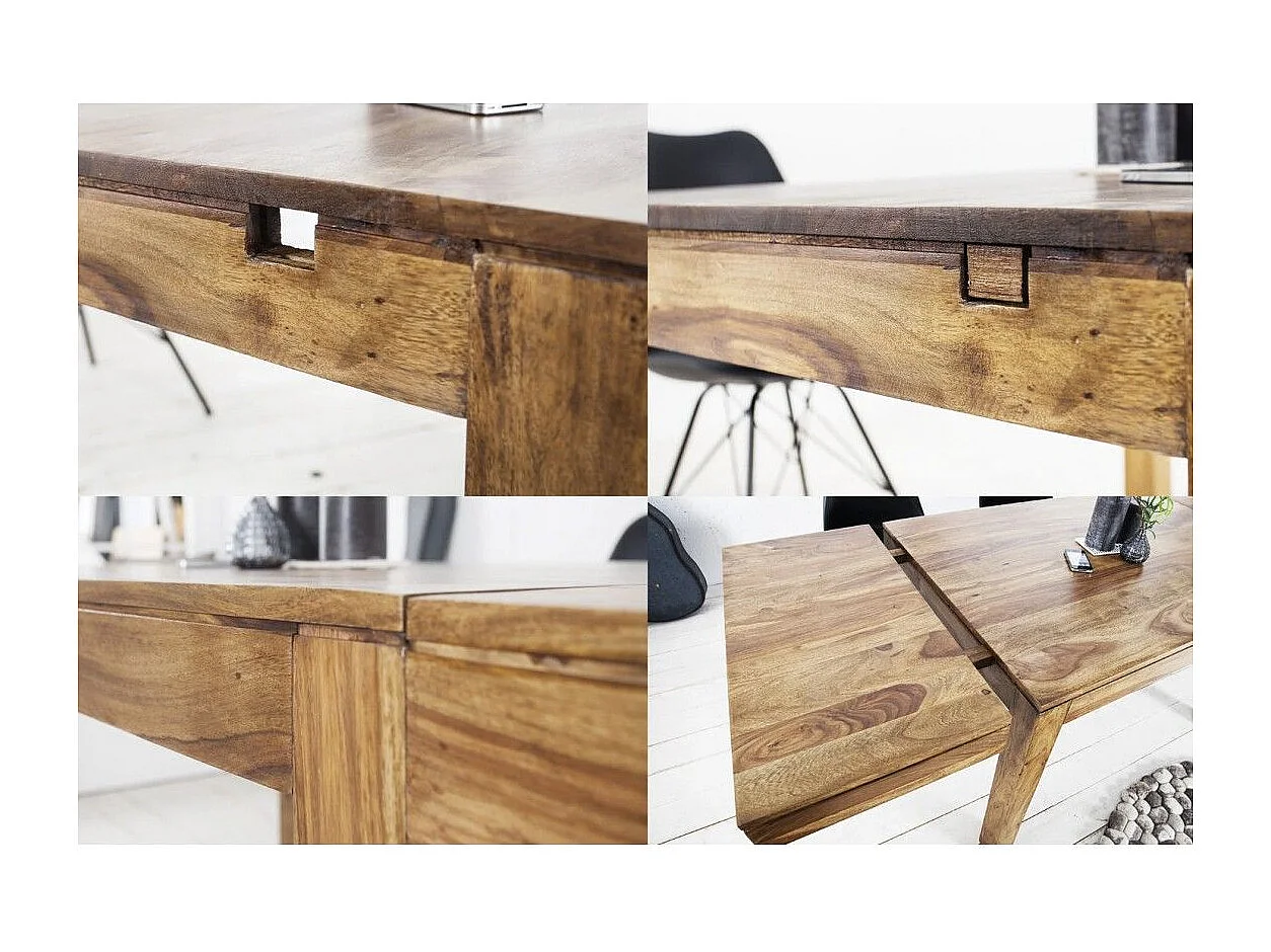 Table de salle à manger TAVINA 120–200 cm – Table extensible en bois massif de Sheesham verni