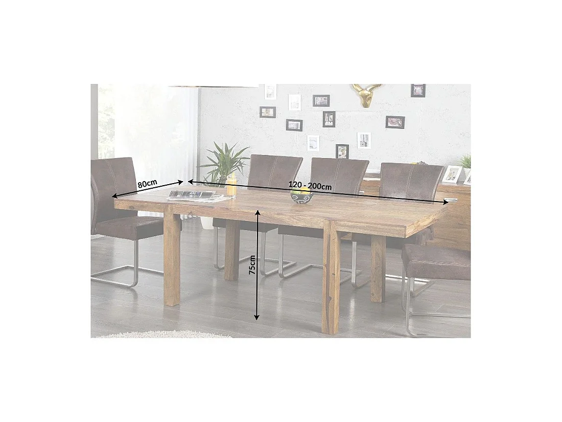 Table de salle à manger TAVINA 120–200 cm – Table extensible en bois massif de Sheesham verni
