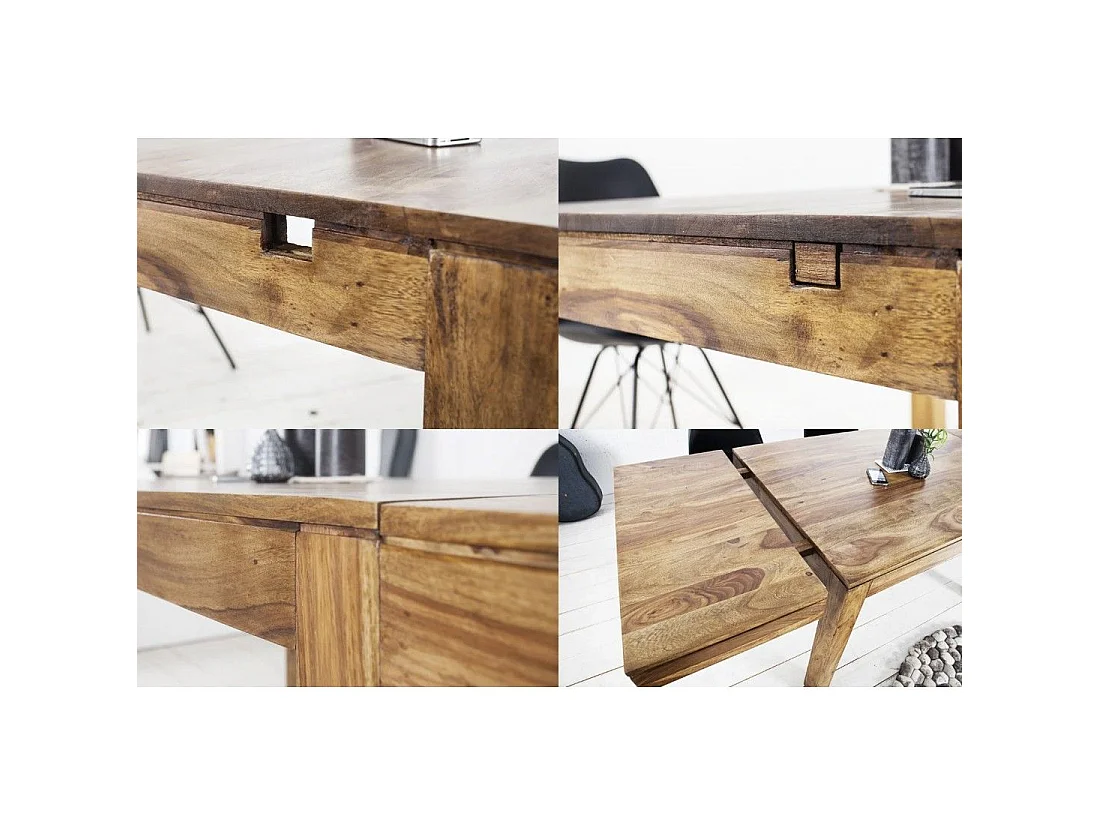 Table de salle à manger TAVINA 120–200 cm – Table extensible en bois massif de Sheesham verni