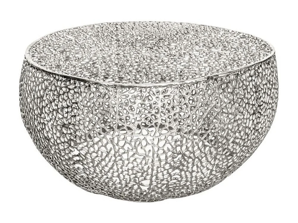 Table basse METRIX ronde argentée 80 cm – Table basse design en aluminium ajouré