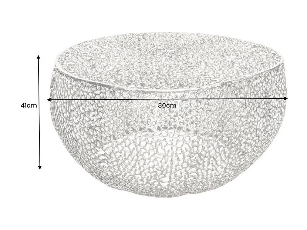 Table basse METRIX ronde argentée 80 cm – Table basse design en aluminium ajouré