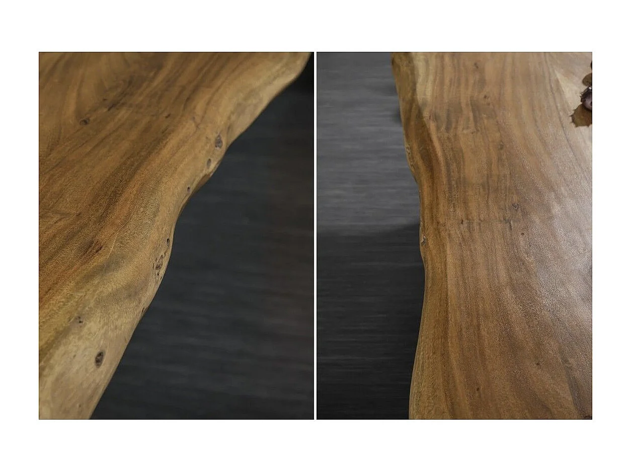 Table de salle à manger ARKAYA 240 cm – Plateau en bois massif d'acacia verni et pieds en métal noir en X - Meublorama, des meubles à petit prix.
