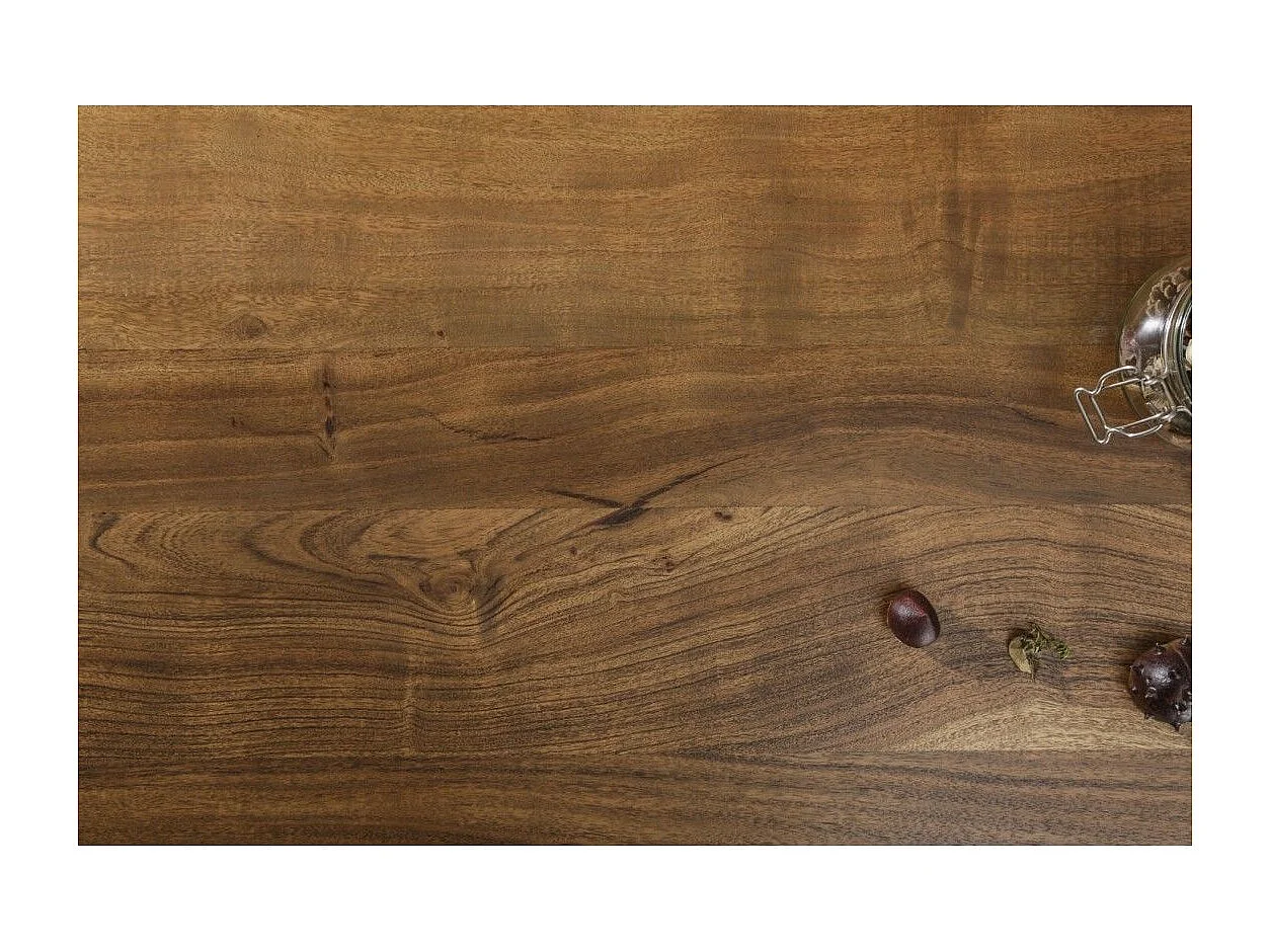 Table de salle à manger ARKAYA 240 cm – Plateau en bois massif d'acacia verni et pieds en métal noir en X - Meublorama, des meubles à petit prix.