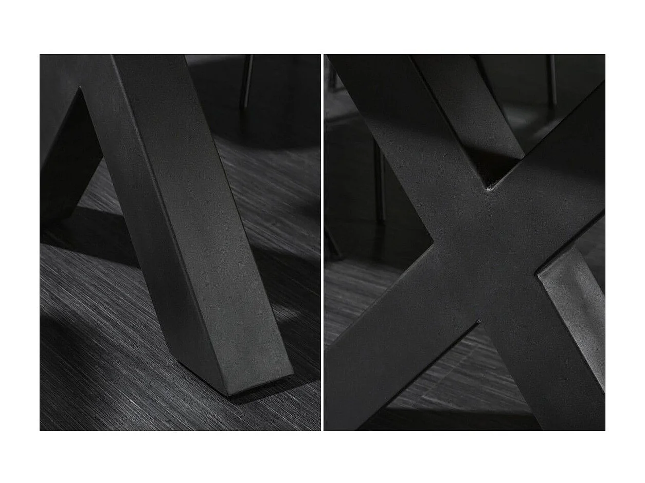 Table de salle à manger ARKAYA 240 cm – Plateau en bois massif d'acacia verni et pieds en métal noir en X - Meublorama, des meubles à petit prix.