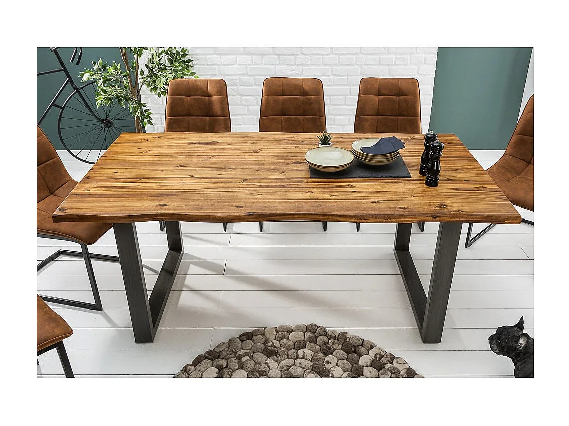 Table de salle à manger 160cm NALKO – Bois massif et métal – Style industriel