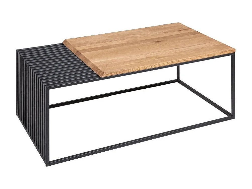 Table basse ABITTA rectangulaire 100 cm chêne et métal – Moderne avec plateau mixte bois et métal ajouré