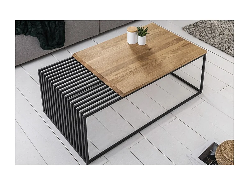 Table basse ABITTA rectangulaire 100 cm chêne et métal – Moderne avec plateau mixte bois et métal ajouré