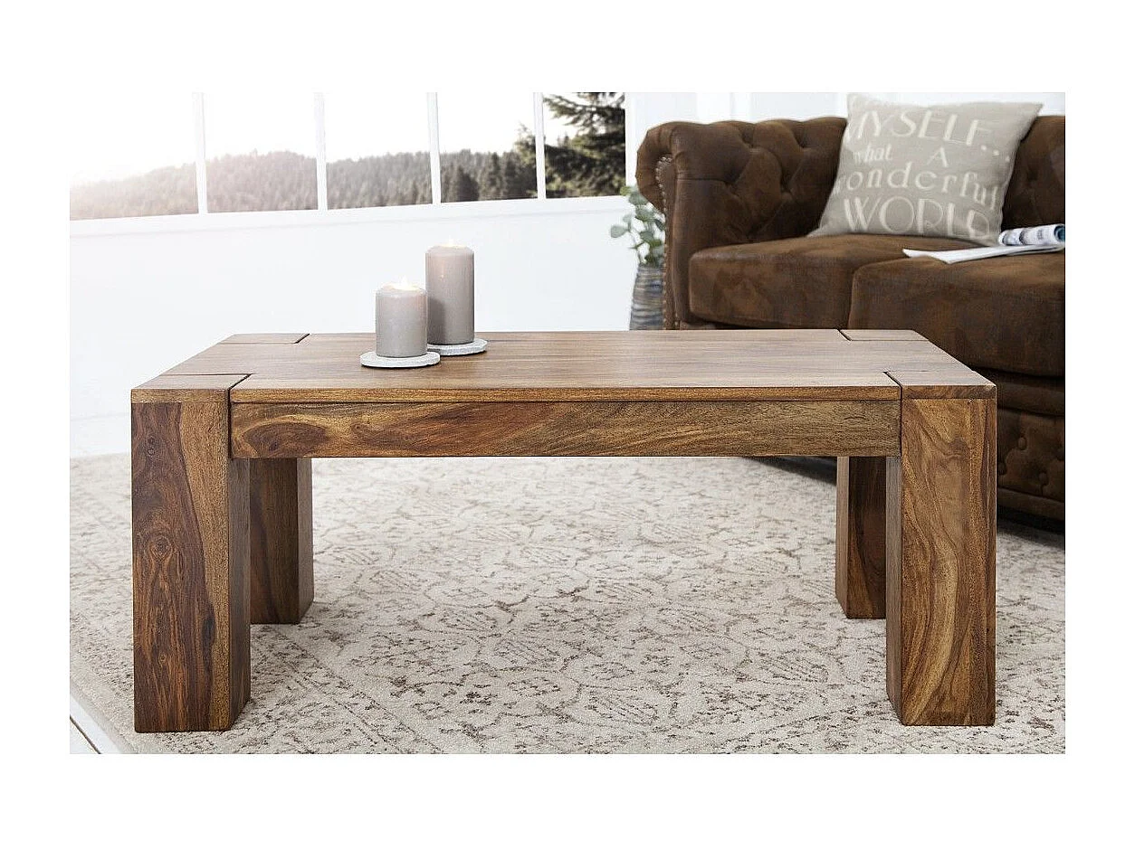 Table basse ORBO rectangulaire 100 cm – Table basse rustique en bois massif de sheesham