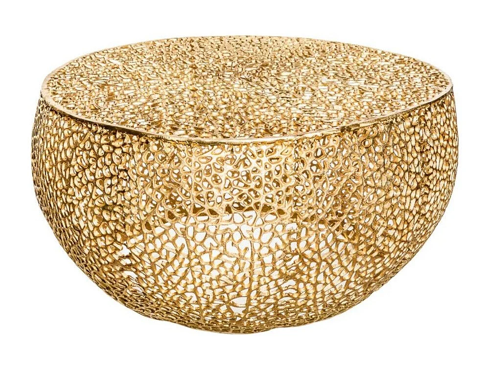 Table basse METRIX ronde dorée 80 cm – Table basse design en aluminium ajouré