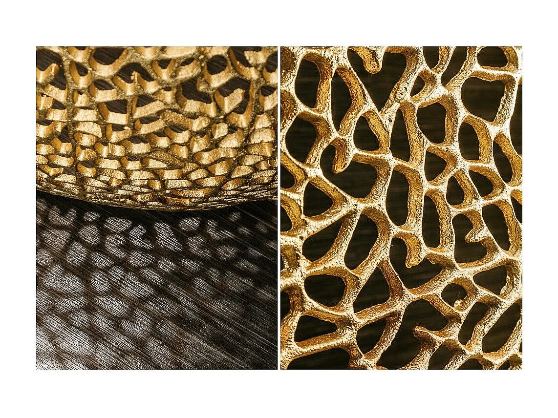 Table basse METRIX ronde dorée 80 cm – Table basse design en aluminium ajouré