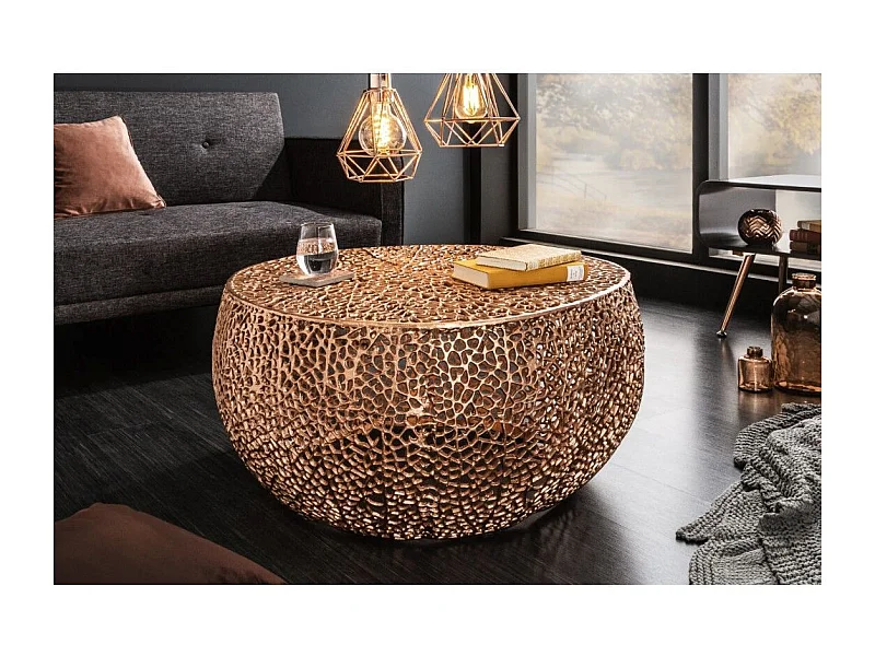 Table basse METRIX ronde bronze 80 cm – Table basse design en aluminium ajouré sans pieds