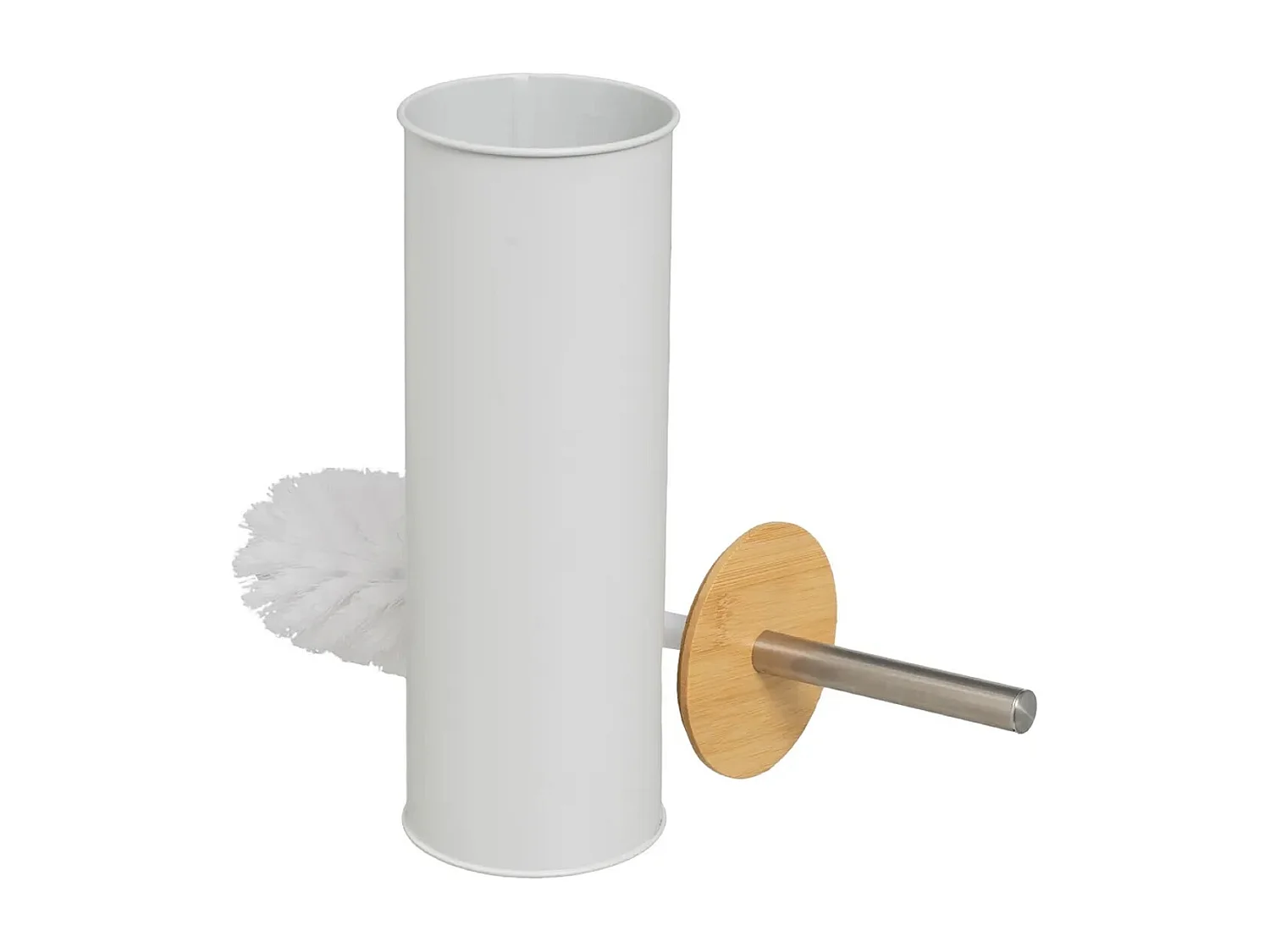 Brosse à toilettes avec poignée et support en métal blanc - Longueur 9,5 x Largeur 9,5 x Hauteur 38 cm