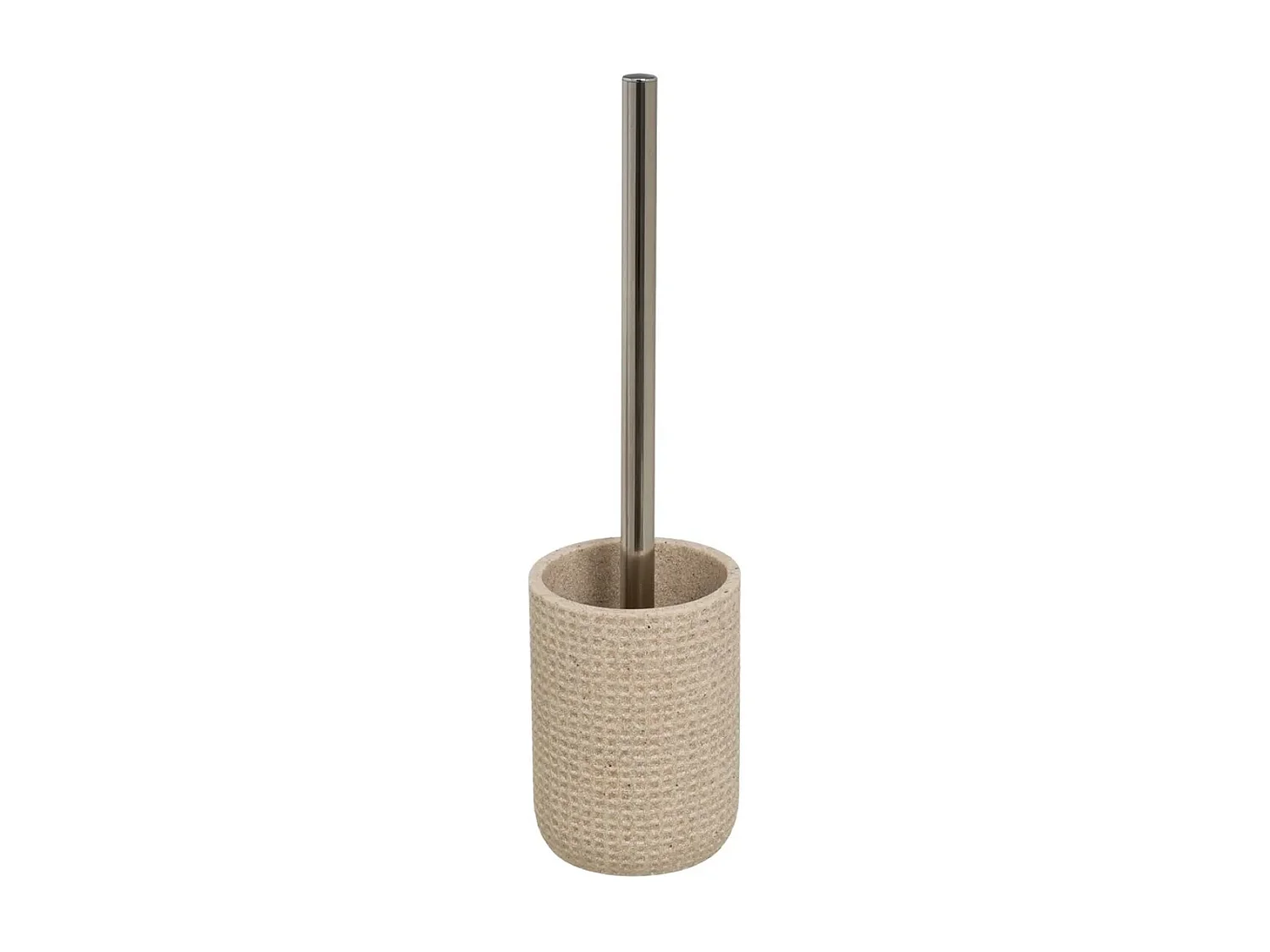 Brosse à toilettes avec support en Polyrésine beige et poignée en acier inoxydable - Longueur 10 x Largeur 10 x Hauteur 37 cm