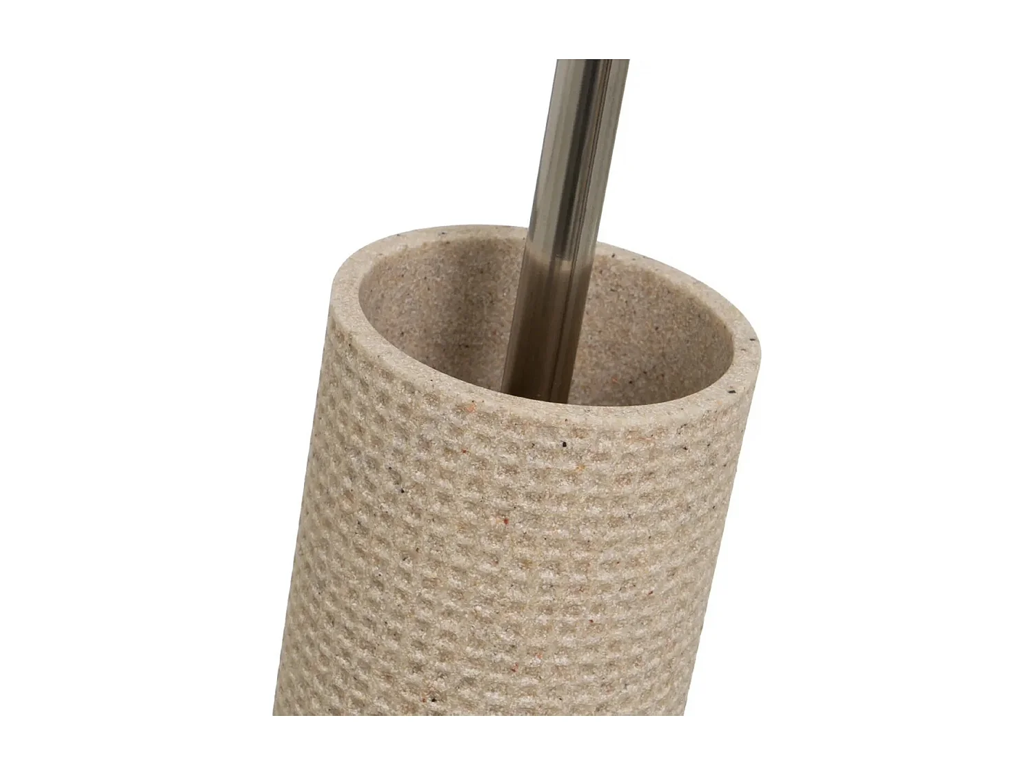Brosse à toilettes avec support en Polyrésine beige et poignée en acier inoxydable - Longueur 10 x Largeur 10 x Hauteur 37 cm