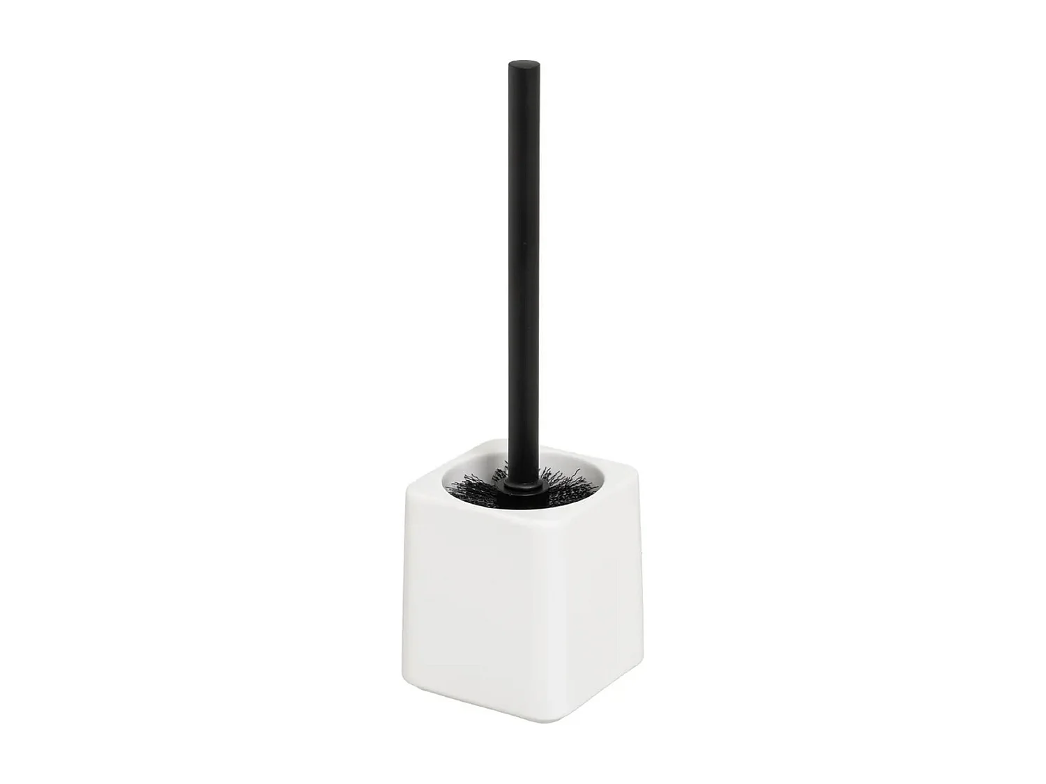 Brosse à toilettes noir avec support en céramique blanche - Longueur 10 x Largeur 10 x Hauteur 34 cm