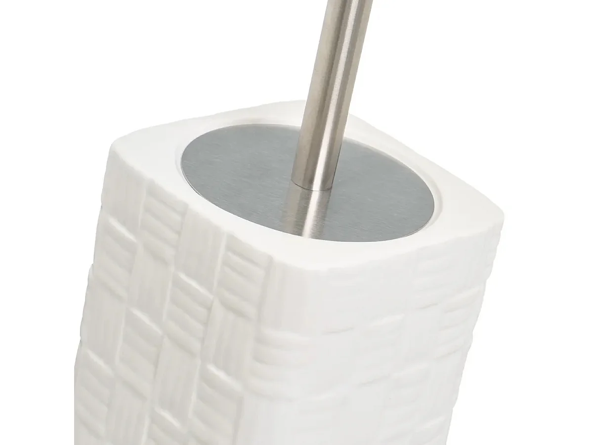 Brosse à toilettes avec poignée en acier gris et support en céramique blanc - Longueur 11 x Largeur 11 x Hauteur 34 cm