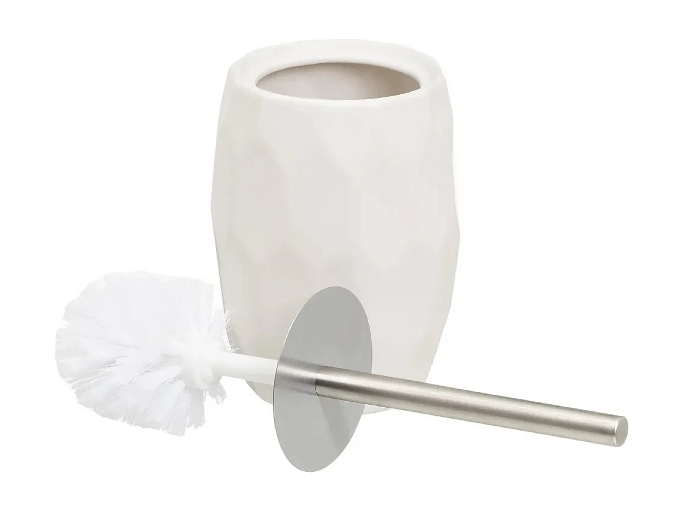 Brosse à toilettes avec poignée en acier gris et support en céramique blanc - Longueur 12 x Largeur 12 x Hauteur 33 cm