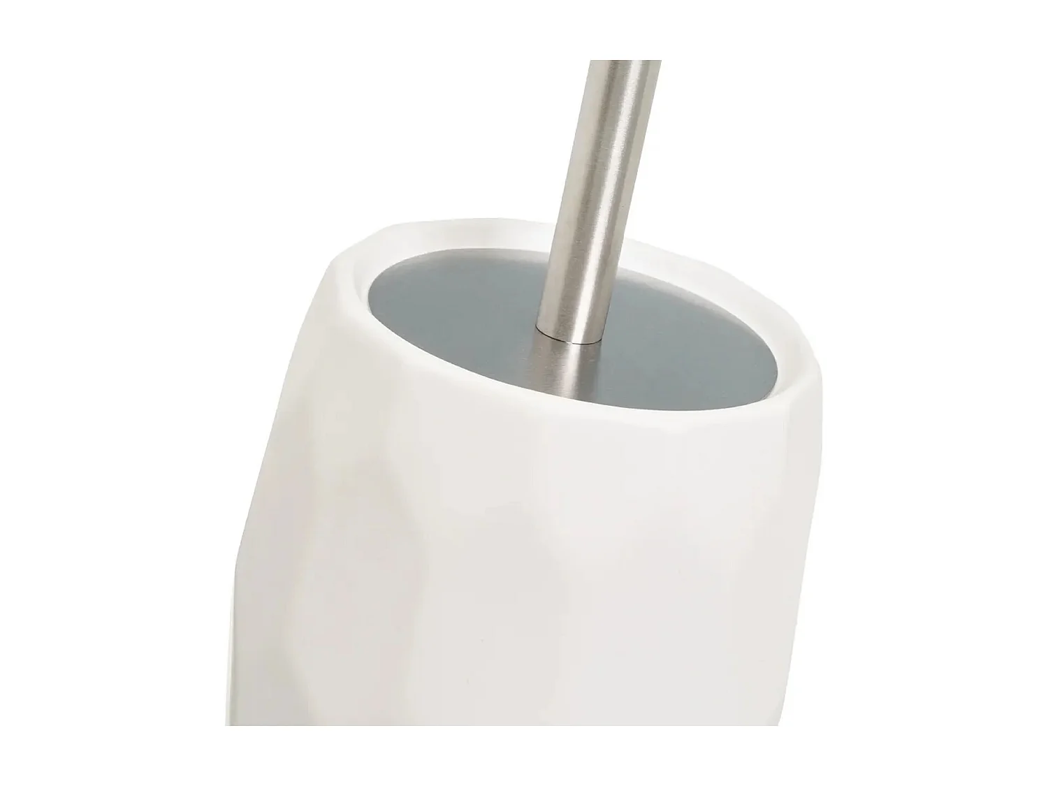 Brosse à toilettes avec poignée en acier gris et support en céramique blanc - Longueur 12 x Largeur 12 x Hauteur 33 cm