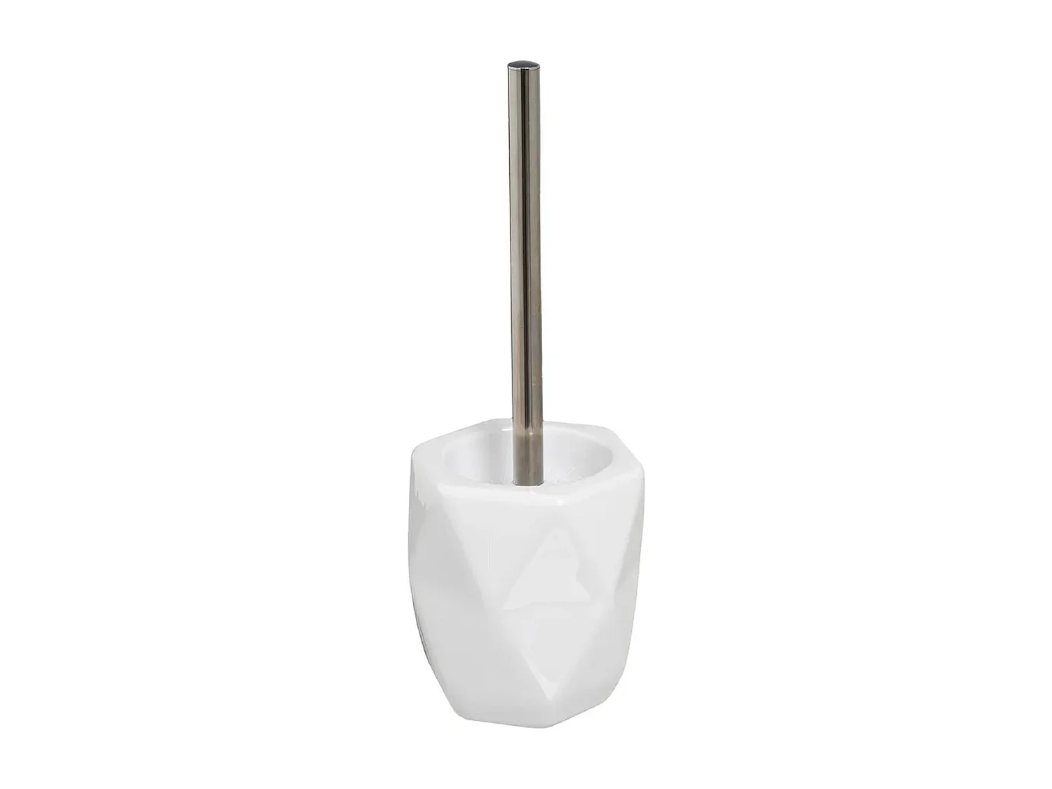 Brosse à toilettes avec poignée en acier gris et support en céramique blanche - Longueur 13 x Largeur 13 x Hauteur 35 cm