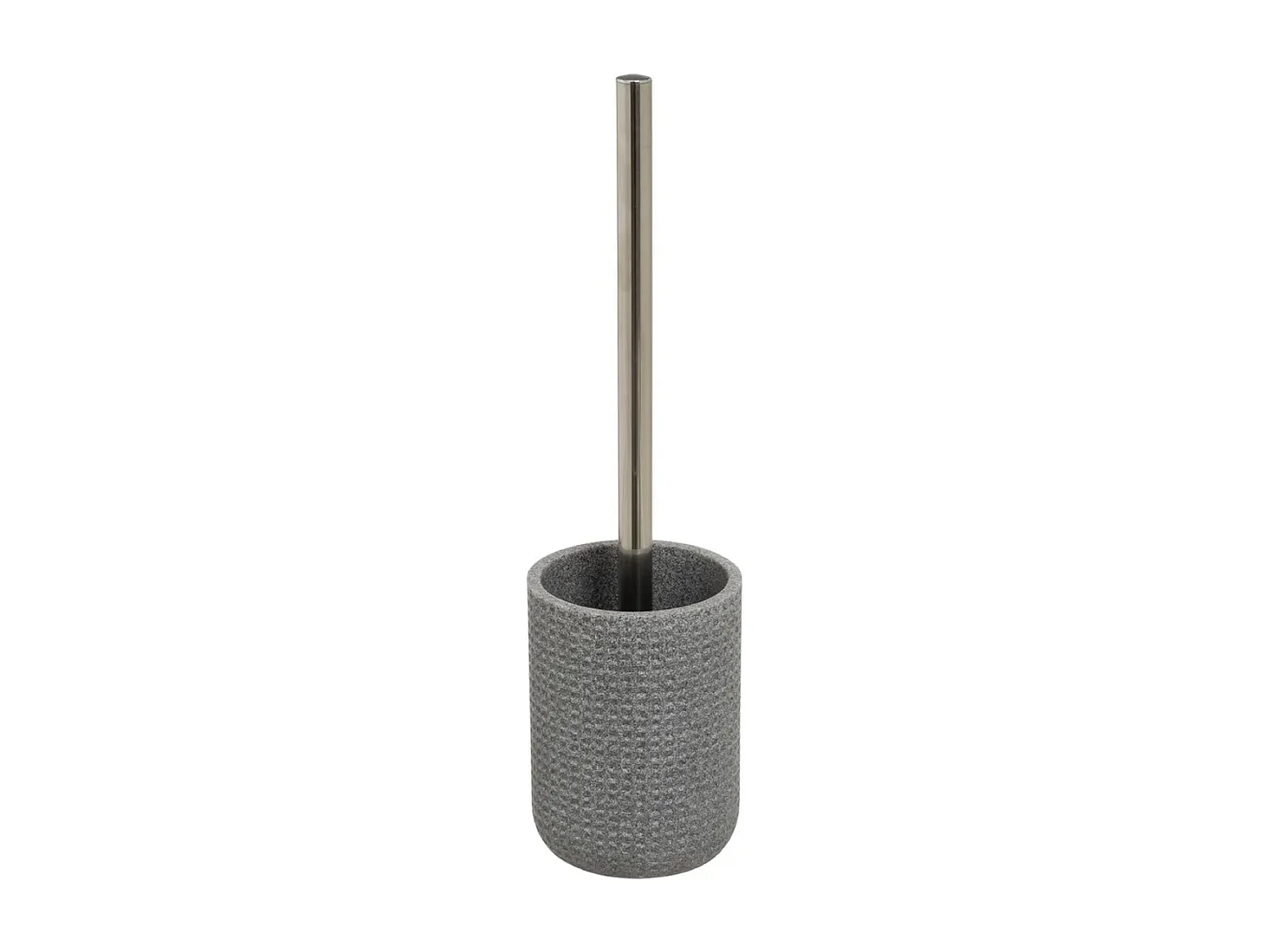 Brosse à toilettes avec support en Polyrésine gris et poignée en acier inoxydable - Longueur 10 x Largeur 10 x Hauteur 37 cm