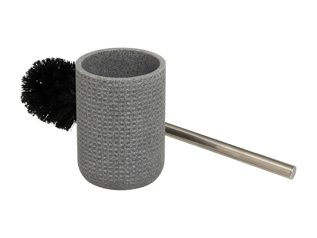 Brosse à toilettes avec support en Polyrésine gris et poignée en acier inoxydable - Longueur 10 x Largeur 10 x Hauteur 37 cm