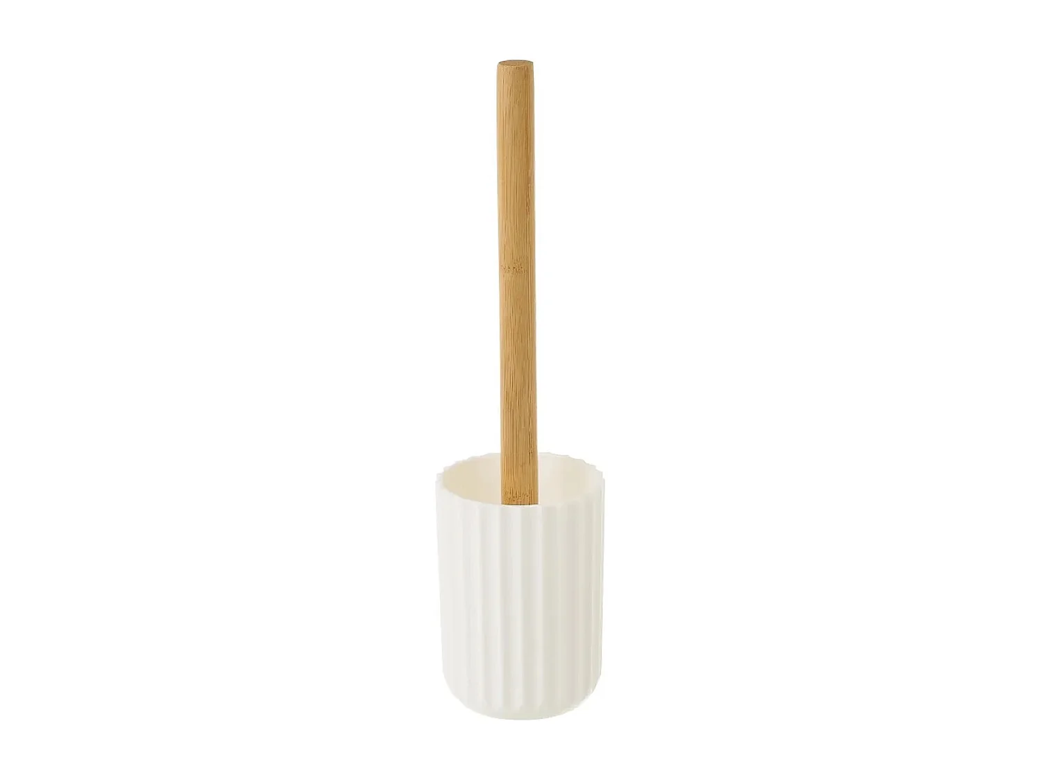 Brosse à toilettes avec poignée en bambou et support en Polystyrène blanc - Longueur 9 x Largeur 9 x Hauteur 36 cm