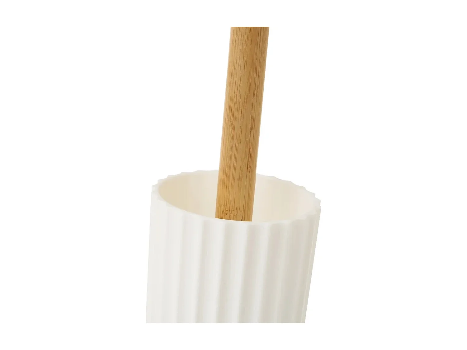 Brosse à toilettes avec poignée en bambou et support en Polystyrène blanc - Longueur 9 x Largeur 9 x Hauteur 36 cm