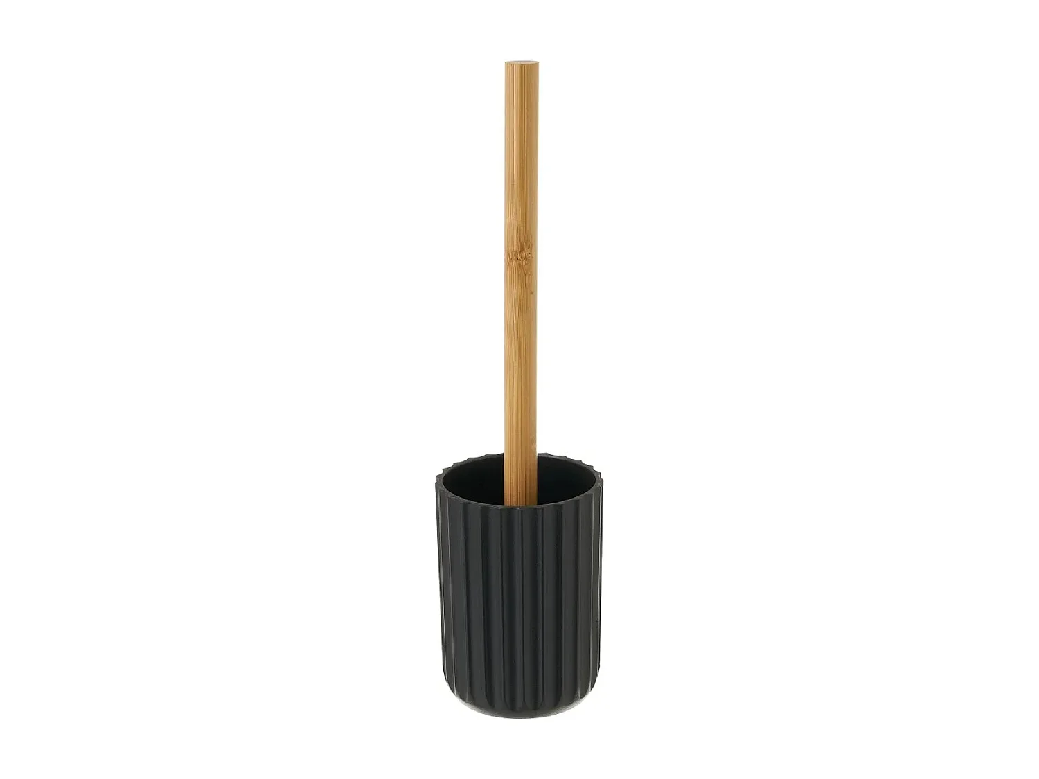 Brosse à toilettes avec poignée en bambou et support en Polystyrène noir - Longueur 9 x Largeur 9 x Hauteur 36 cm