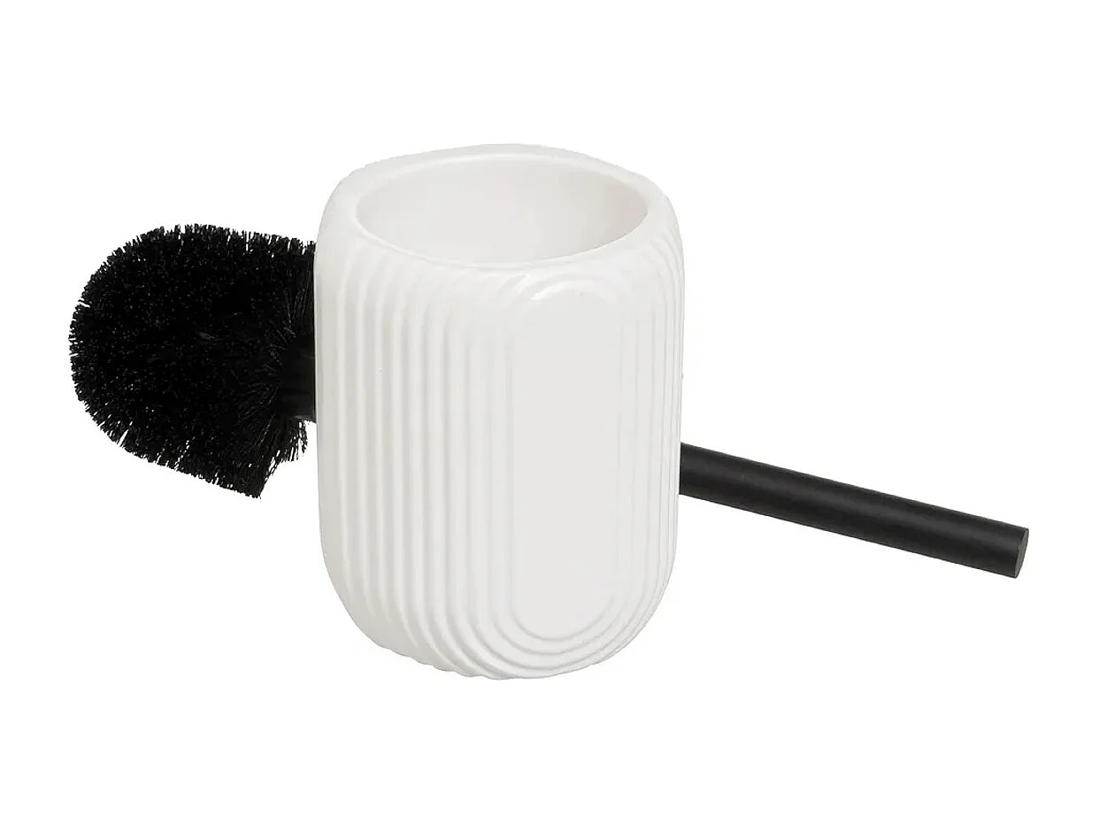 Brosse à toilettes noir avec support en céramique blanche - Longueur 11 x Largeur 11 x Hauteur 35 cm