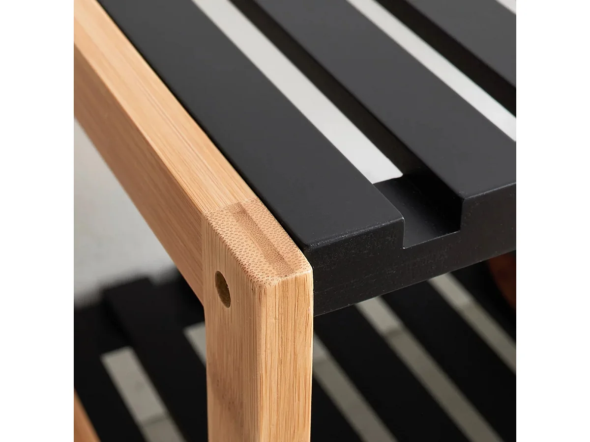 Etagère à chaussures en bambou meuble à chaussure de 2 étagères coloris Noir - Longueur 70 X Profondeur 26 X Hauteur 36 cm