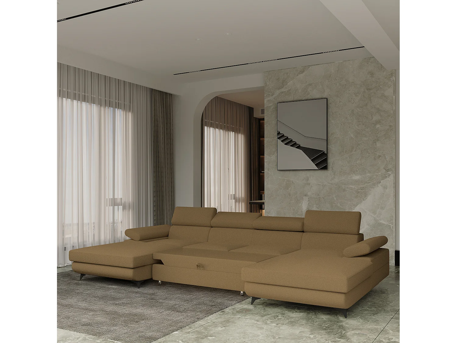 Hoekbank DETTI van fluweel met slaapfunctie Orange