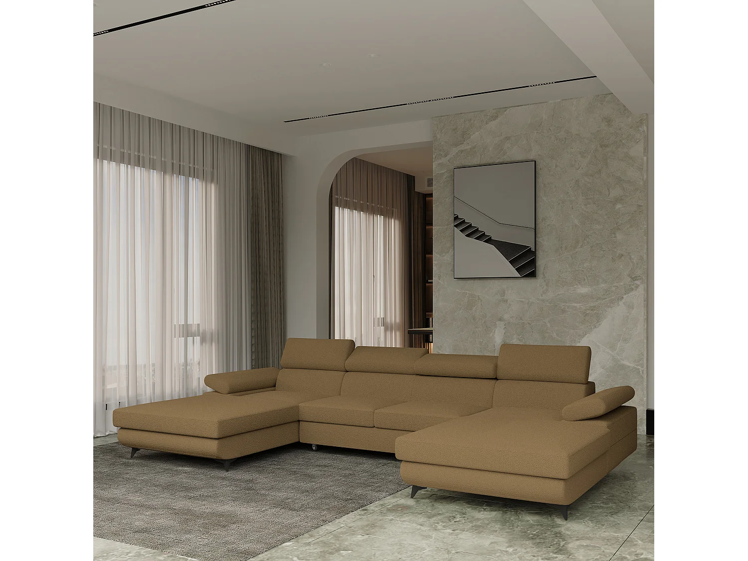 Canapé d'angle DETTI Orange en bouclé avec fonction de couchage