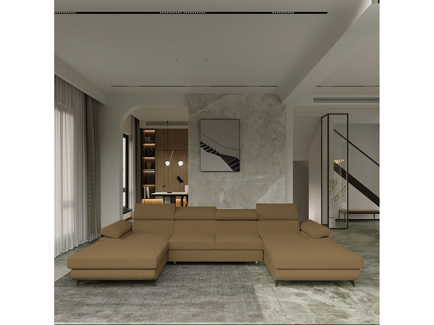 Canapé d'angle DETTI Orange en bouclé avec fonction de couchage