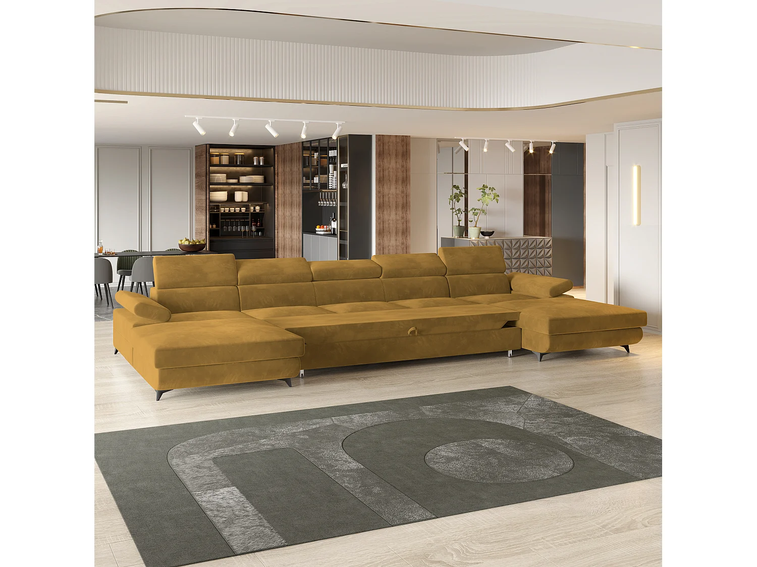 Canapé d'angle VIVENTE Jaune en velours avec fonction de couchage