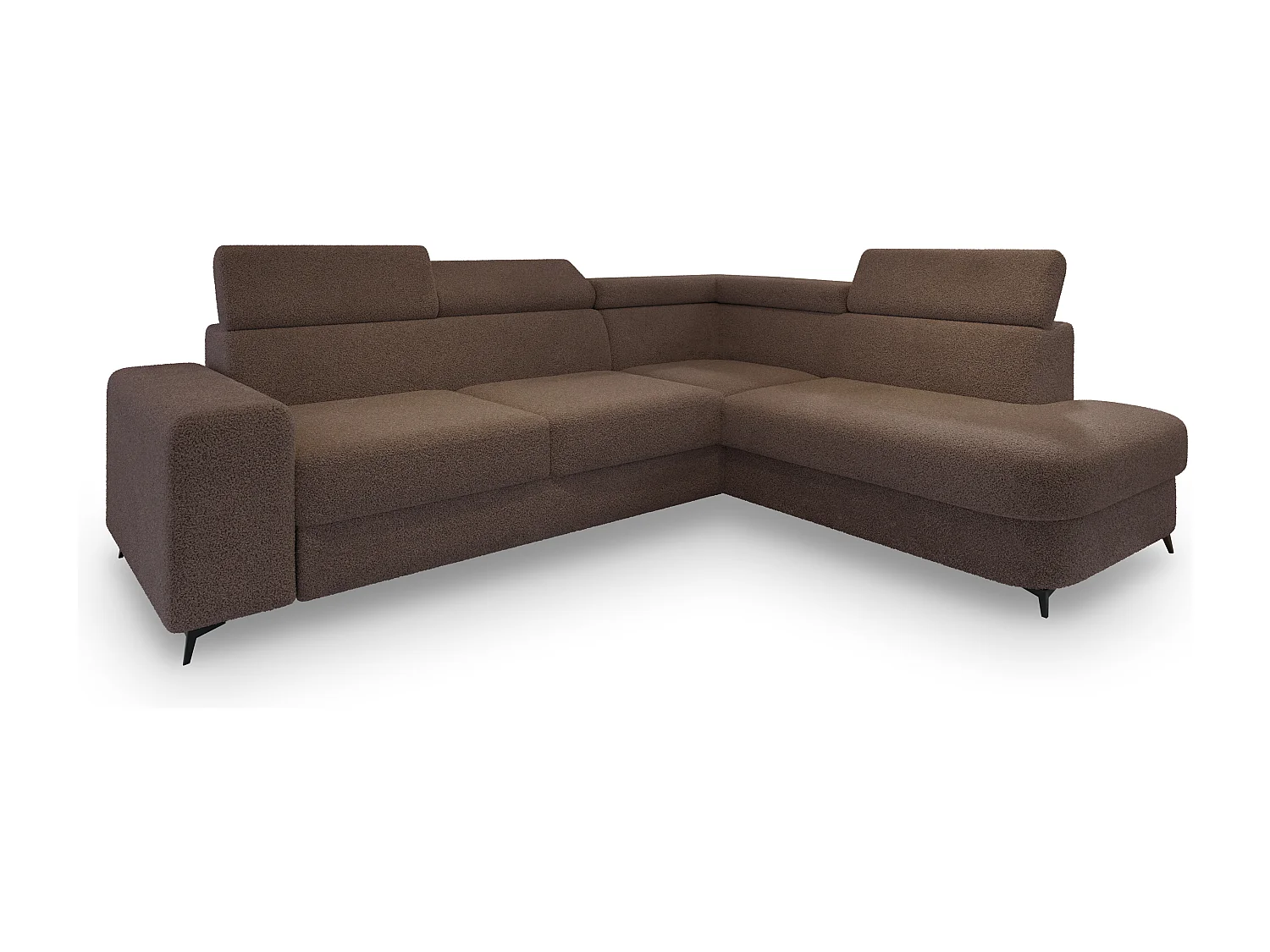 Hoekbank ALVORO van fluweel met slaapfunctie Braun
