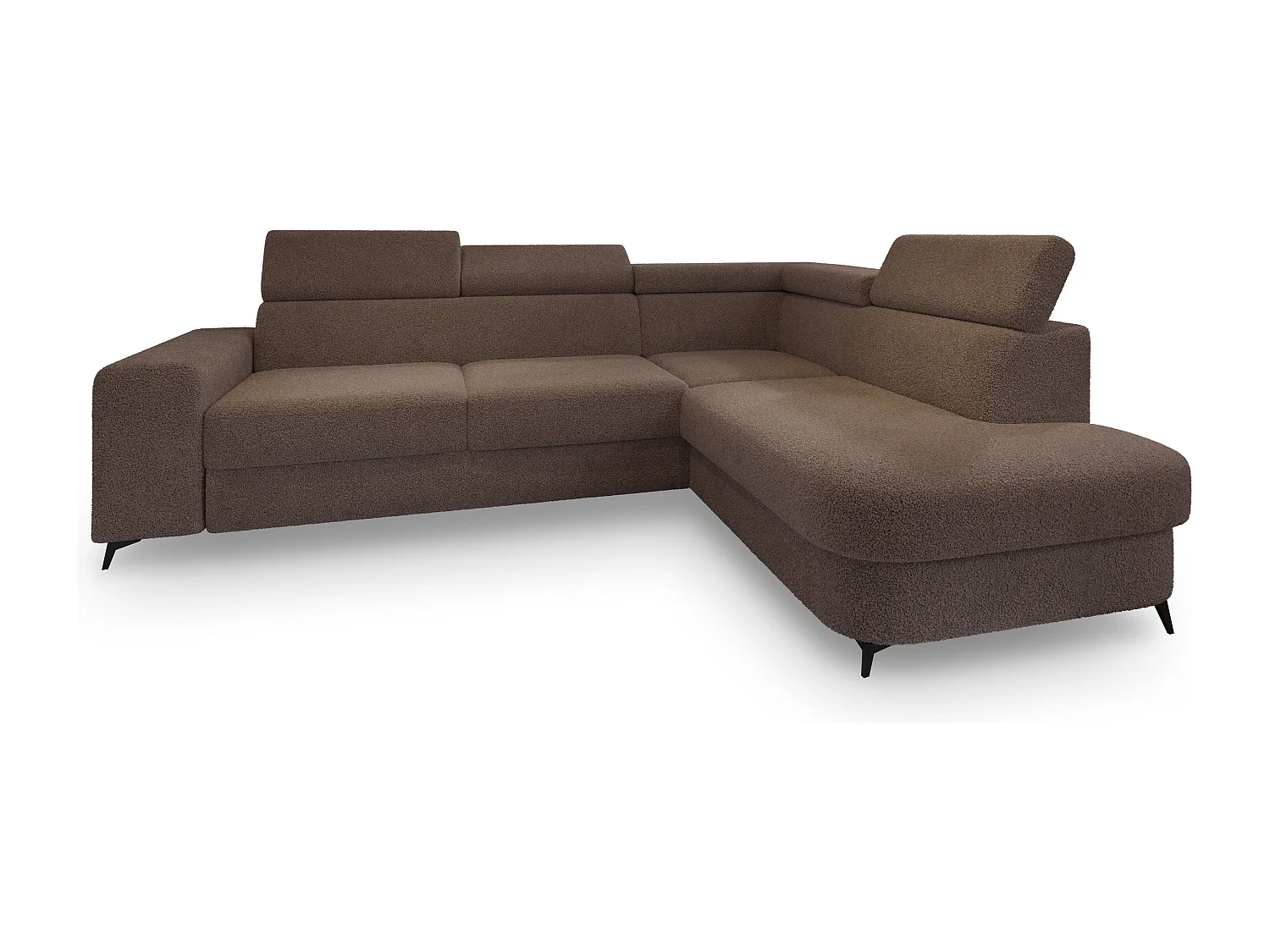 Hoekbank ALVORO van fluweel met slaapfunctie Braun
