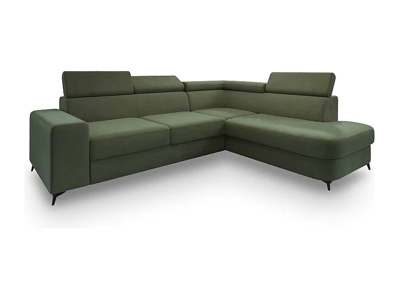 Hoekbank ALVORO van fluweel met slaapfunctie Grün