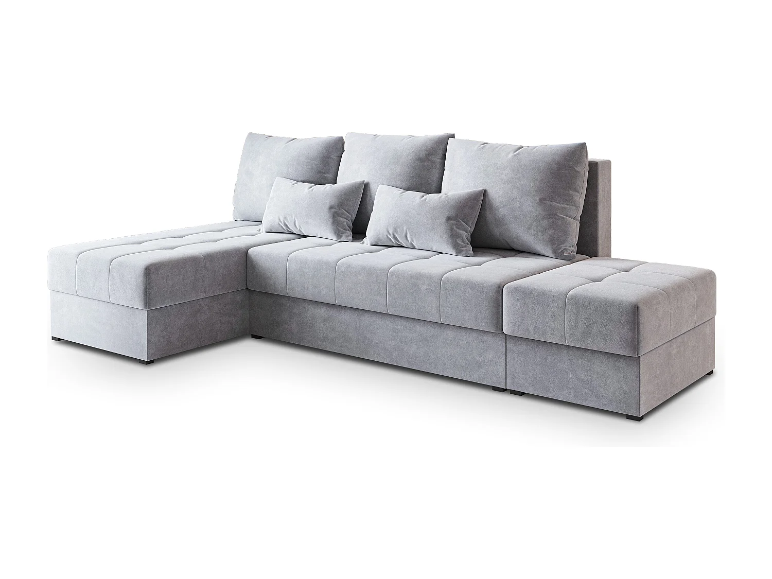 Hoekbank NORVI van fluweel met slaapfunctie Hellgrau