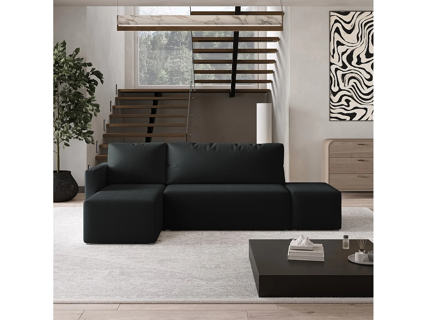 Hoekbank VELOTTI van fluweel met slaapfunctie Schwarz